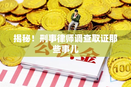 梅列揭秘！刑事律师调查取证那些事儿